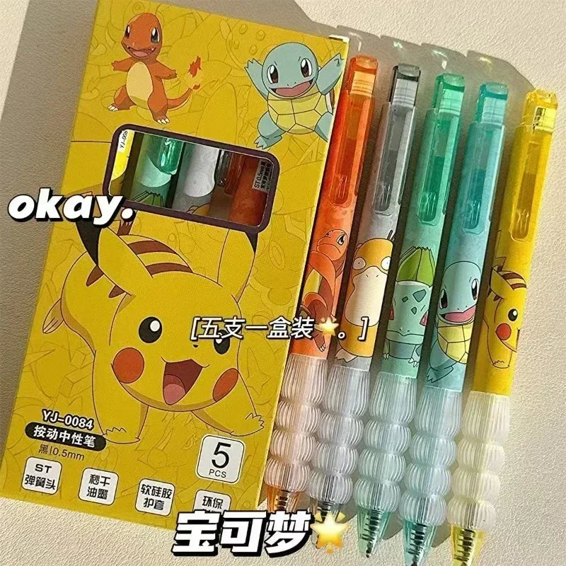 5-Pack Pokemon Gel Pen Set - Pikachu, Squirtle & Charmander Press Gel Pens for School, Office & Gifts