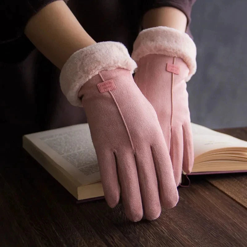 Women’s Furry Winter Gloves - Wrist-Length Full-Finger Touchscreen Mittens for Outdoor Sports