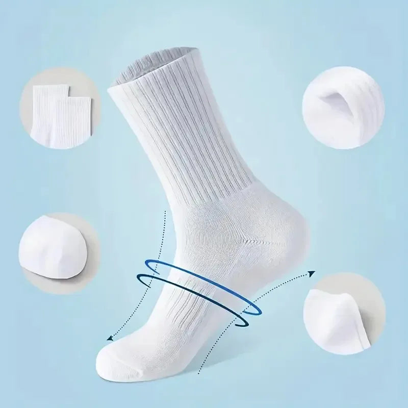 5/10/20 Pairs Neutral Solid Mid-Crew Socks - Breathable Sweat-Wicking Antibacterial Sports Socks