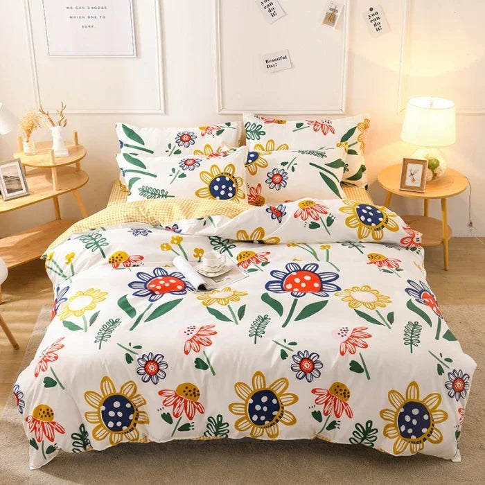 Aloe Vera Cotton 4-Piece Bedding Set – 1.5m (5 ft) Quilted Sheet & Quilt Cover, 500 TC
