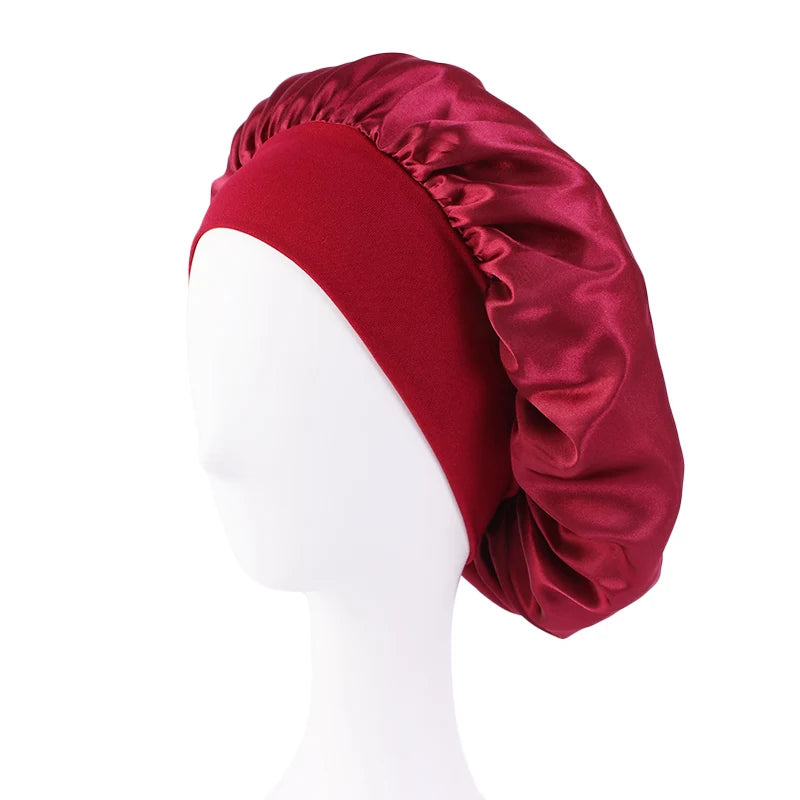 Women's Satin Wide-Brim Sleep Bonnet – Elastic Hair Care Night Cap, One Size