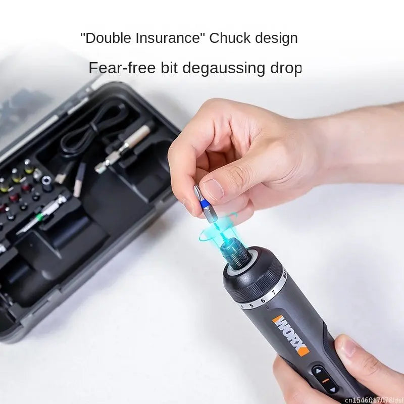 4V Mini Cordless Precision Screwdriver Set, USB Rechargeable — 30-Bit Kit with Quick-Release & LED Options