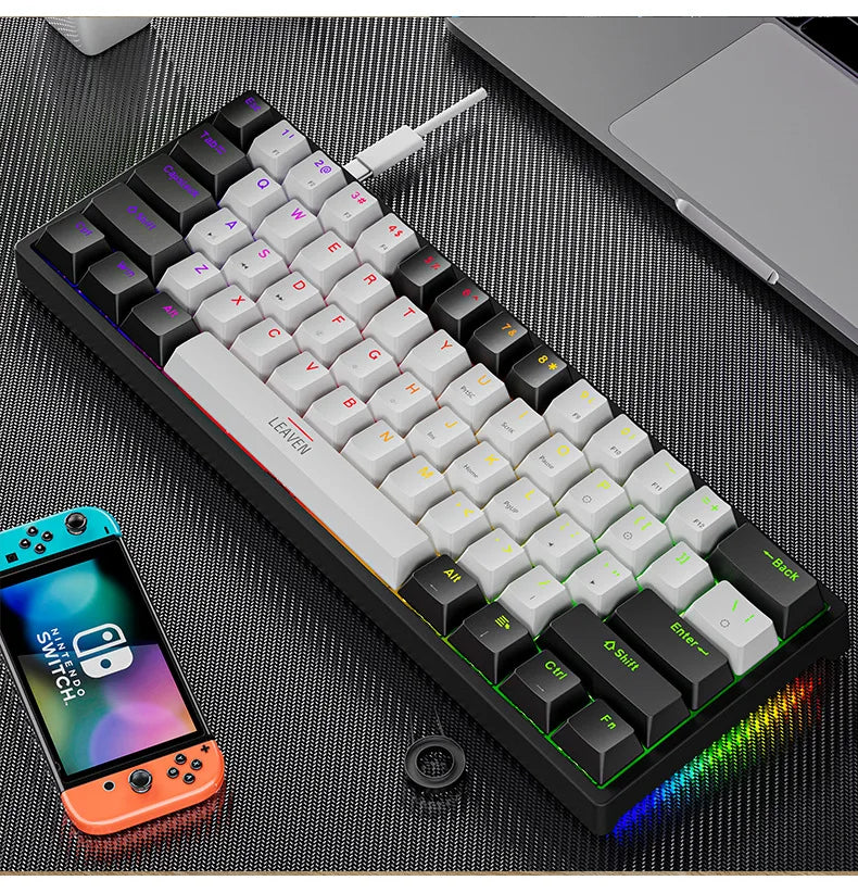 61-Key 60% Mechanical Gaming Keyboard Hotswap USB-C Wired RGB PBT Keycaps Compact Ergonomic