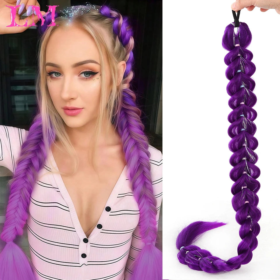 32-Inch (81 cm) Purple Synthetic Braiding Hair Extensions, 100 g – Long Straight Braids for Cosplay & Parties