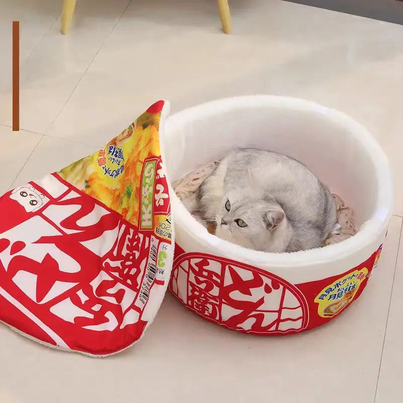 Instant Noodle Pet Bed – Cozy Udon Cup Nest for Cats & Small Dogs with Removable Cover, S 40 x 20 cm (15.7 x 7.9 in) & L 50 x 20 cm (19.7 x 7.9 in)