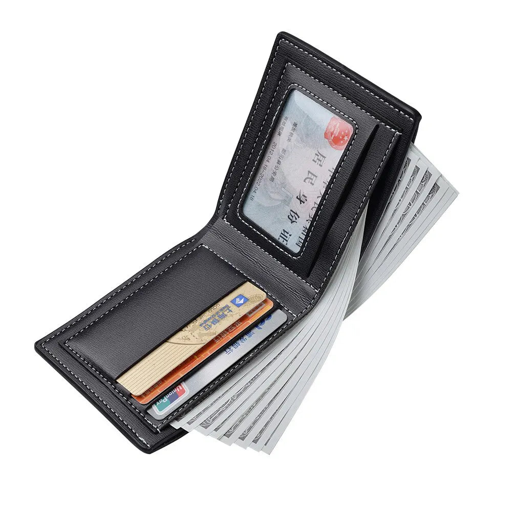 PU Leather Slim Bifold Men's Wallet - Thin Folding Credit Card Holder (Black, Brown)