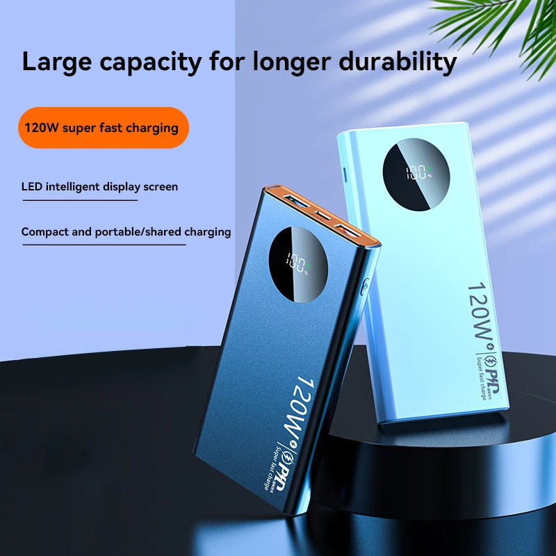 120W Fast Charging Power Bank – 50,000 / 100,000 / 200,000 mAh Portable Charger with Built-In Cable, USB-C & Dual USB, LED Display