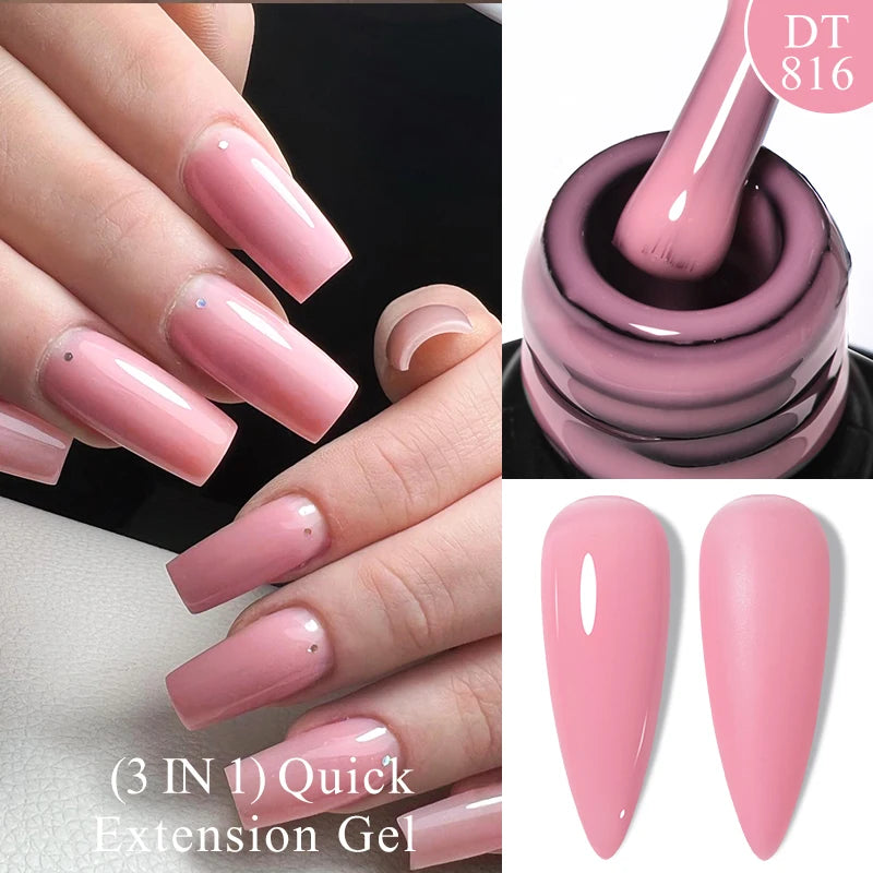 7ml Quick Extension Gel Nail Polish – Glitter Pink, Gold, Purple, Milky White | UV/LED Builder Gel for Nail Extensions
