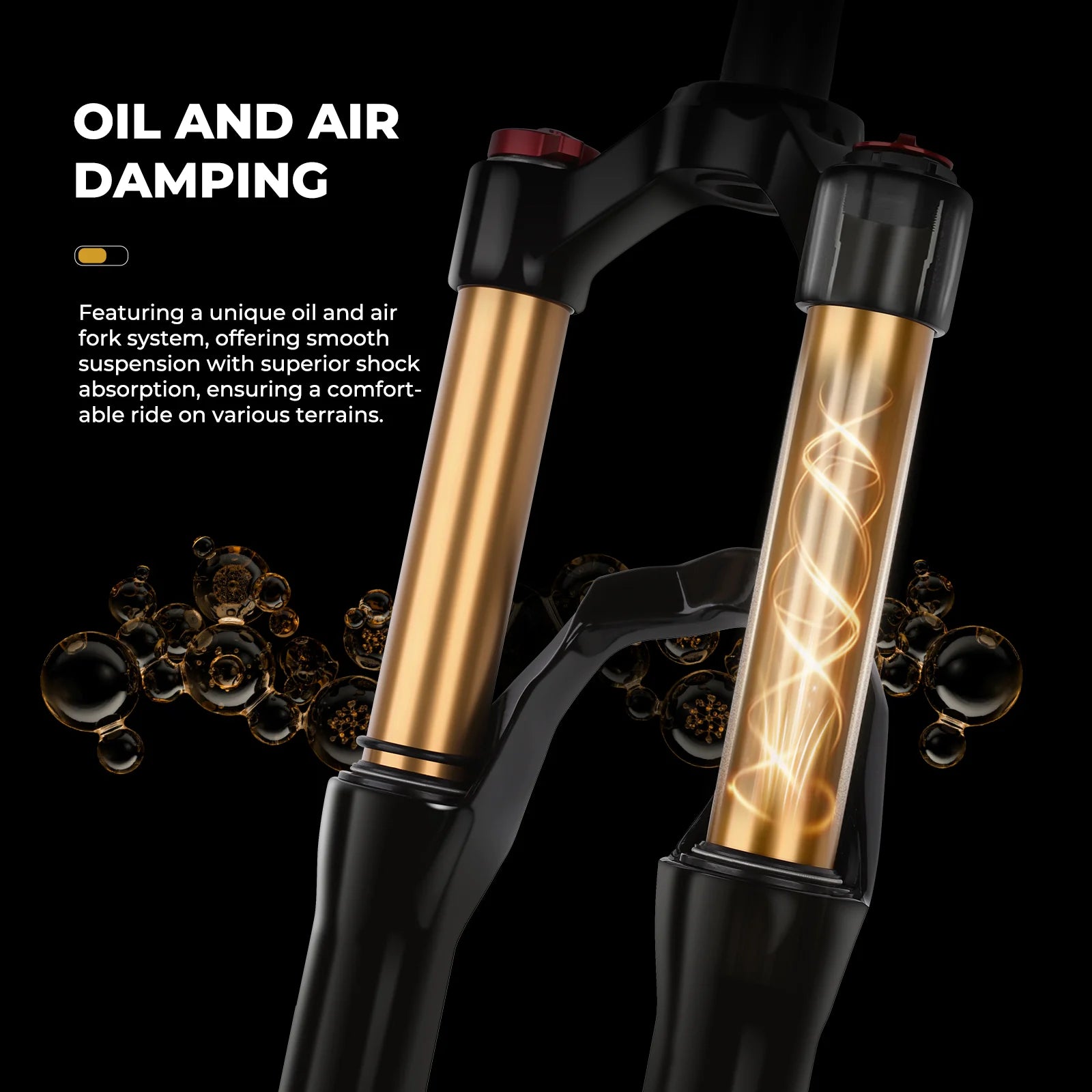 Air & Oil Suspension Fork for 20-inch / 24-inch Bikes, Alloy Upper & Magnesium Lower, Remote Lockout, 100–135 mm (3.9–5.3 in) Travel