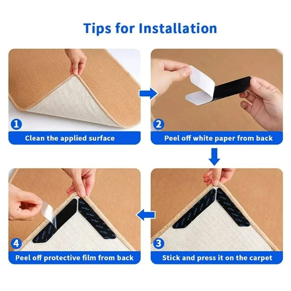 Carpet Non-Slip Corner Grippers 8/16-Pack Reusable Washable Anti-Curling Rug Tape Pads