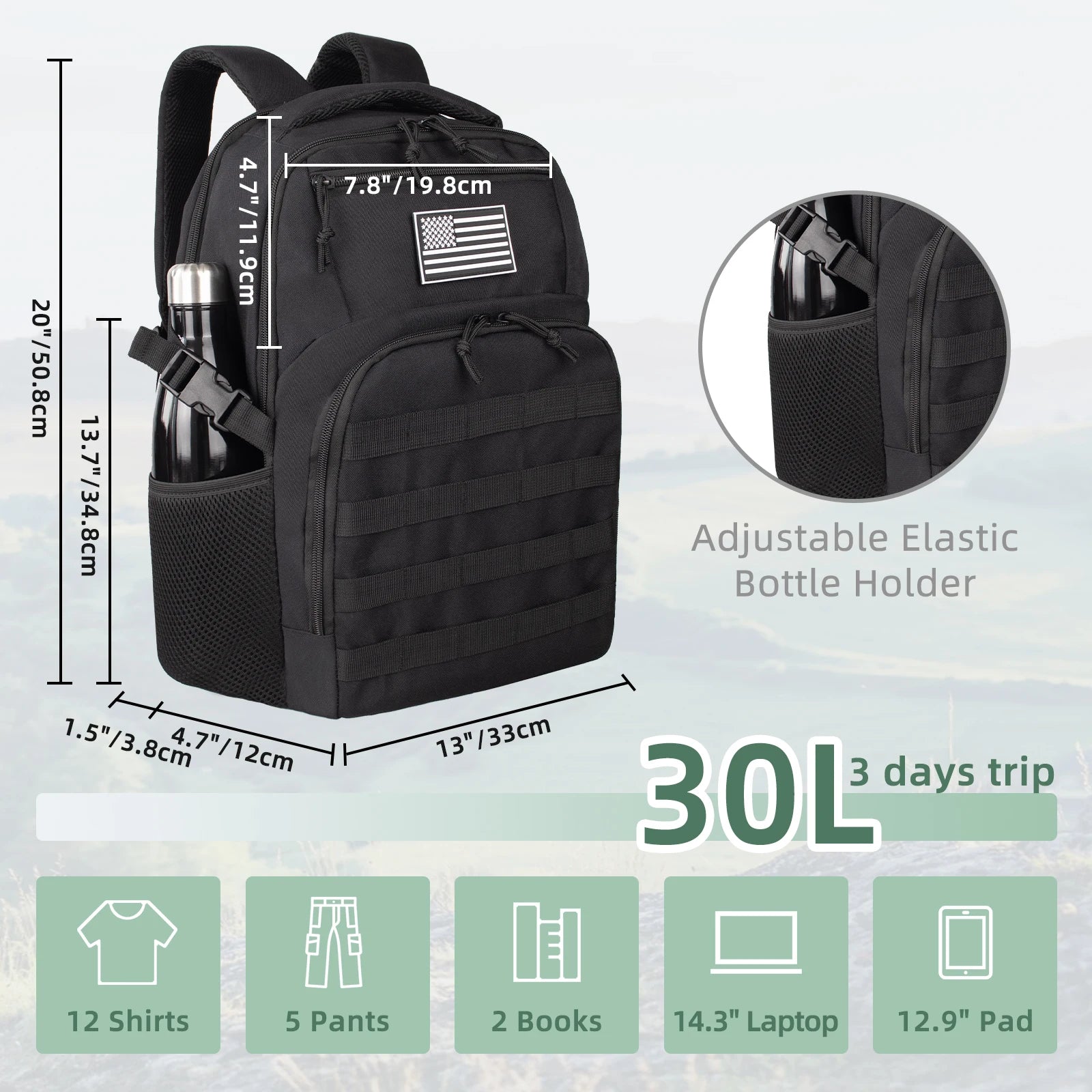 Tactical Backpack 45L/32L/25L Waterproof Large Capacity Travel Rucksack Multi-Functional Outdoor Daypack (Unisex)