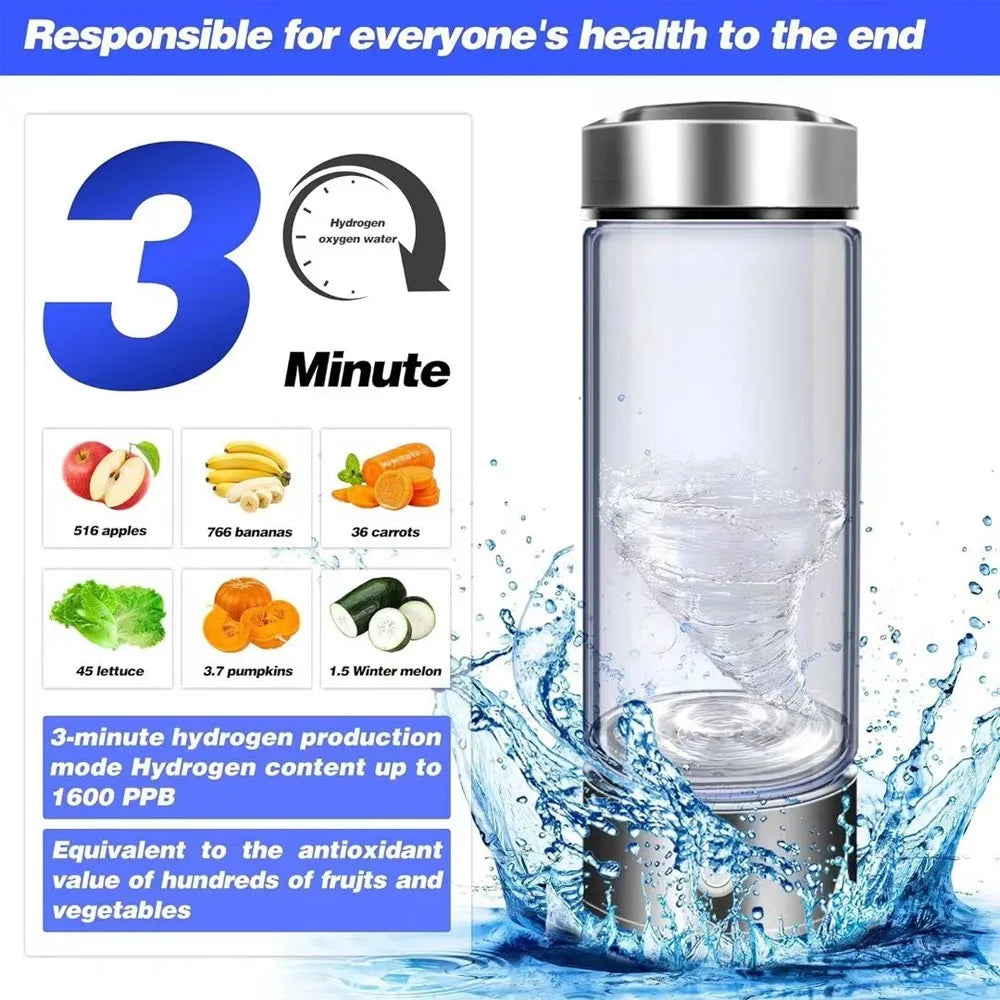 420ml (14.2 fl oz) Portable Hydrogen-Rich Water Bottle USB Electric Hydrogen Generator Antioxidant Water Ionizer