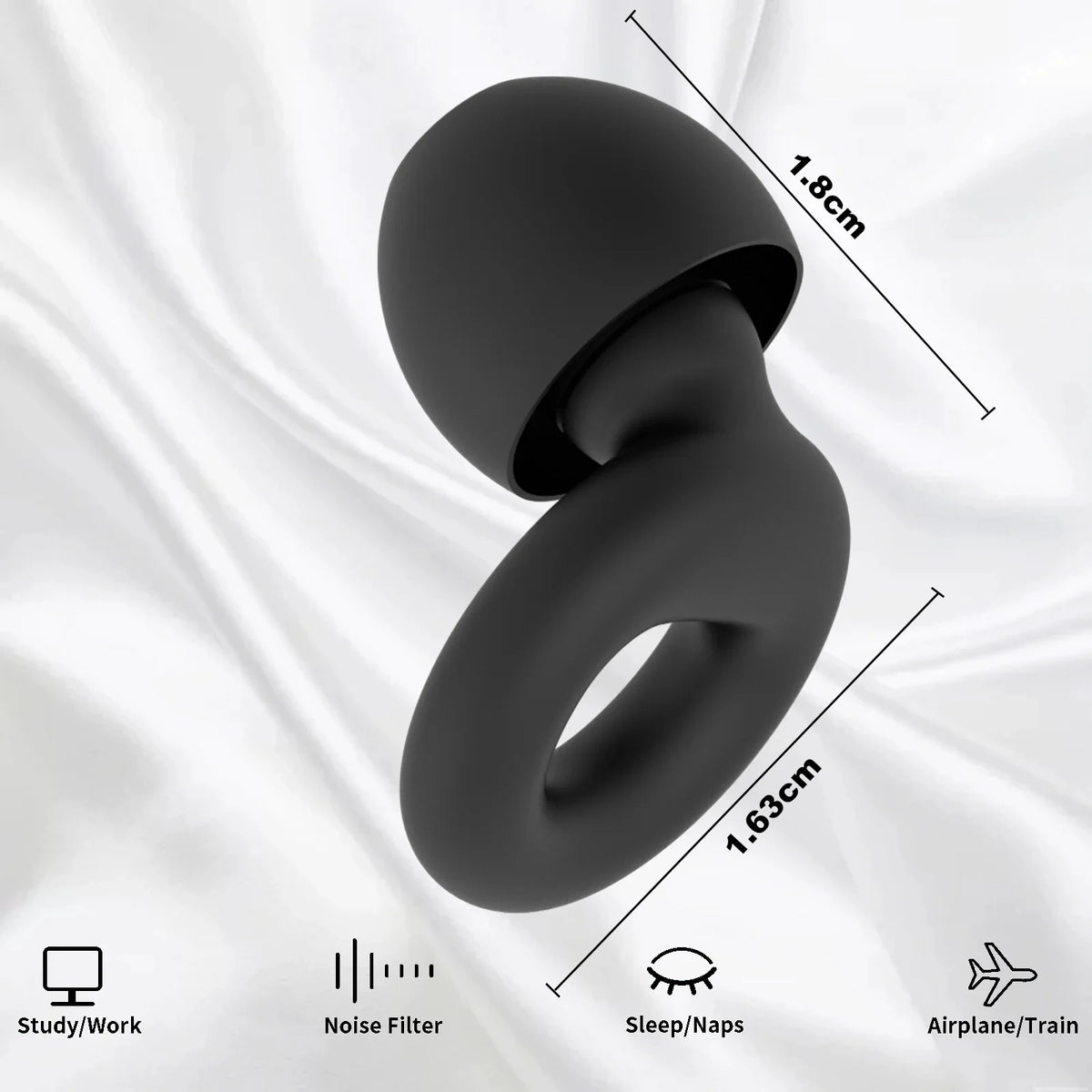 Silicone Earplugs 4 Pairs - Reusable Hypoallergenic Ear Plugs for Swimming & Sleep Noise Reduction (XS S M L)