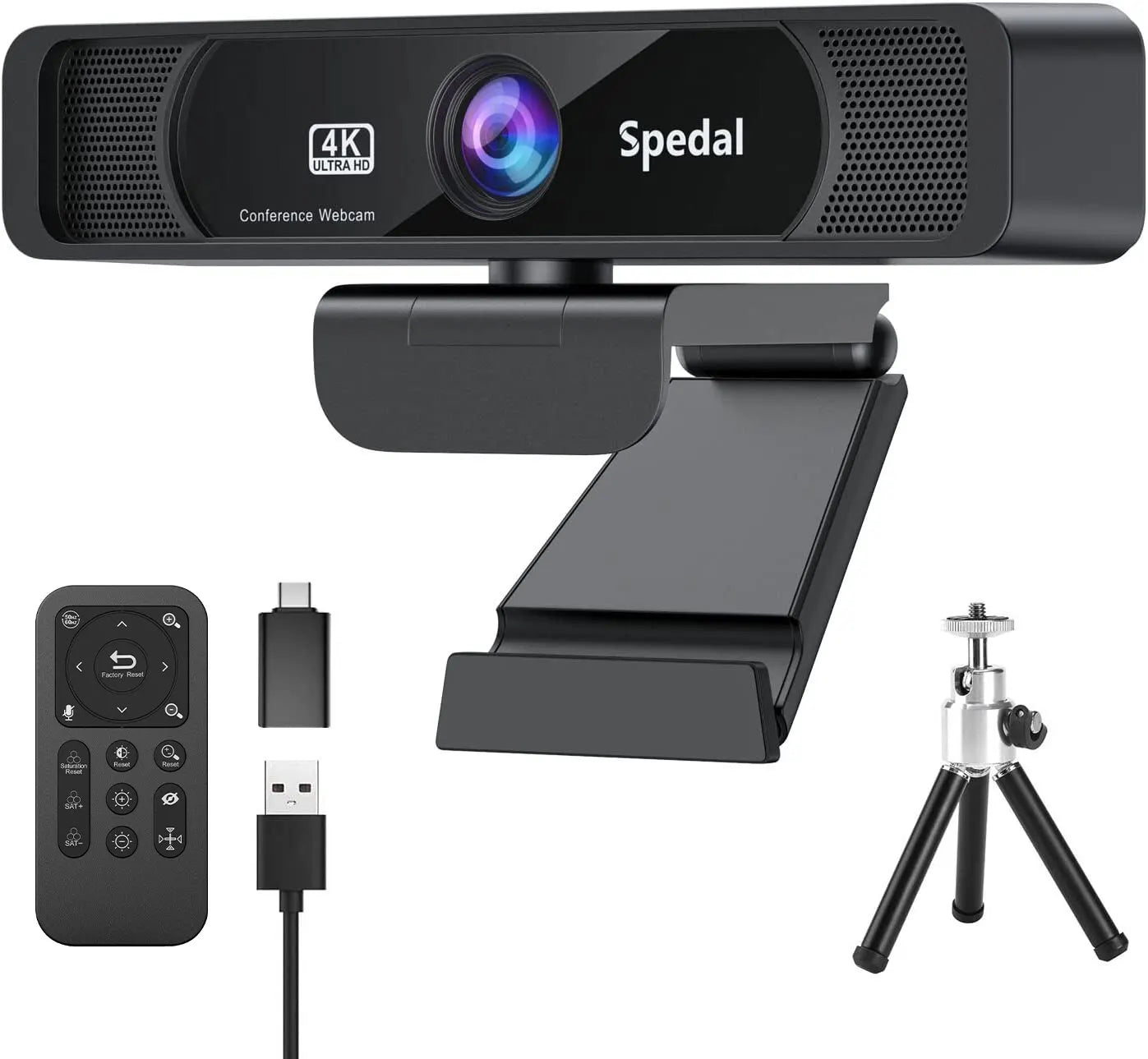 4K USB Webcam 3840x2160 30fps 120° Wide-Angle with Microphone & Remote — Streaming Camera for PC, Mac, Linux