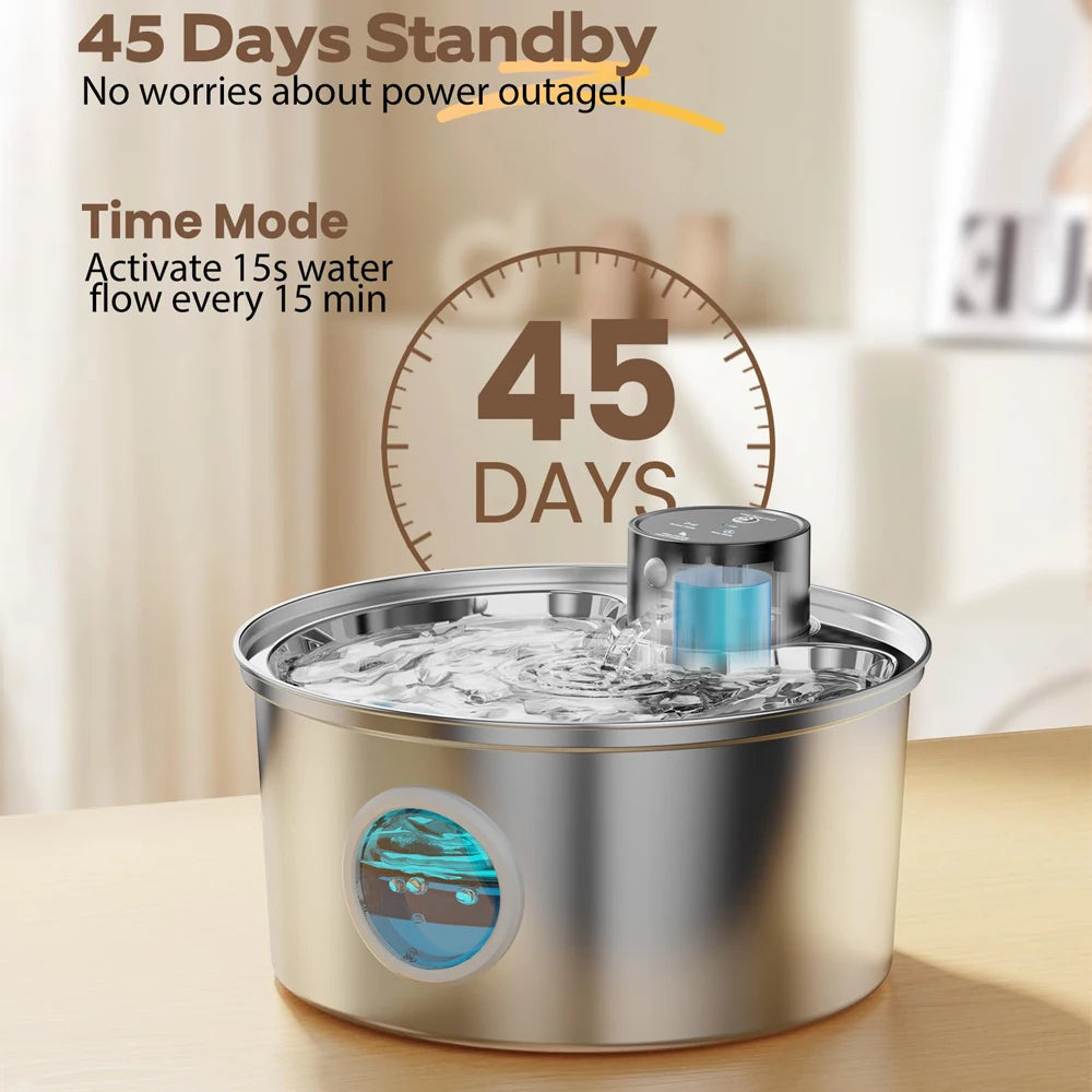 3.2L (108 fl oz / 0.85 gal) Rechargeable USB Stainless Steel Cat and Dog Water Fountain with Automatic Sensor for Multiple Pets
