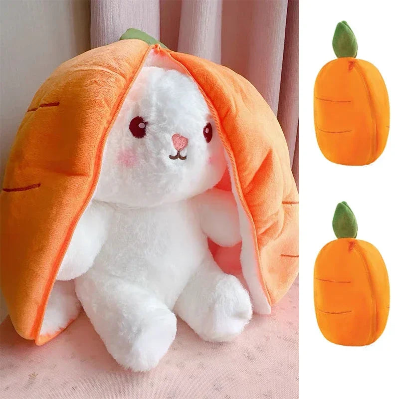 25 cm (9.8 in) Strawberry Carrot Rabbit Plush Toy - Transforming Fruit Bunny Stuffed Animal for Kids Birthday Gift