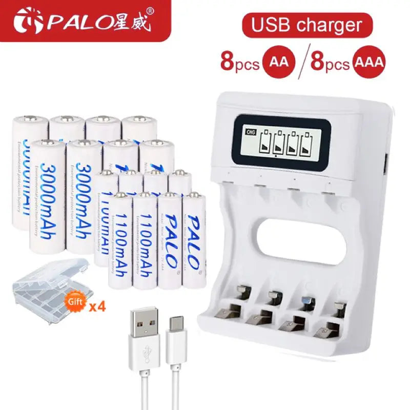 Ni‑MH Rechargeable Batteries AA 1.2V 3000mAh + AAA 1.2V 1100mAh with Battery Case