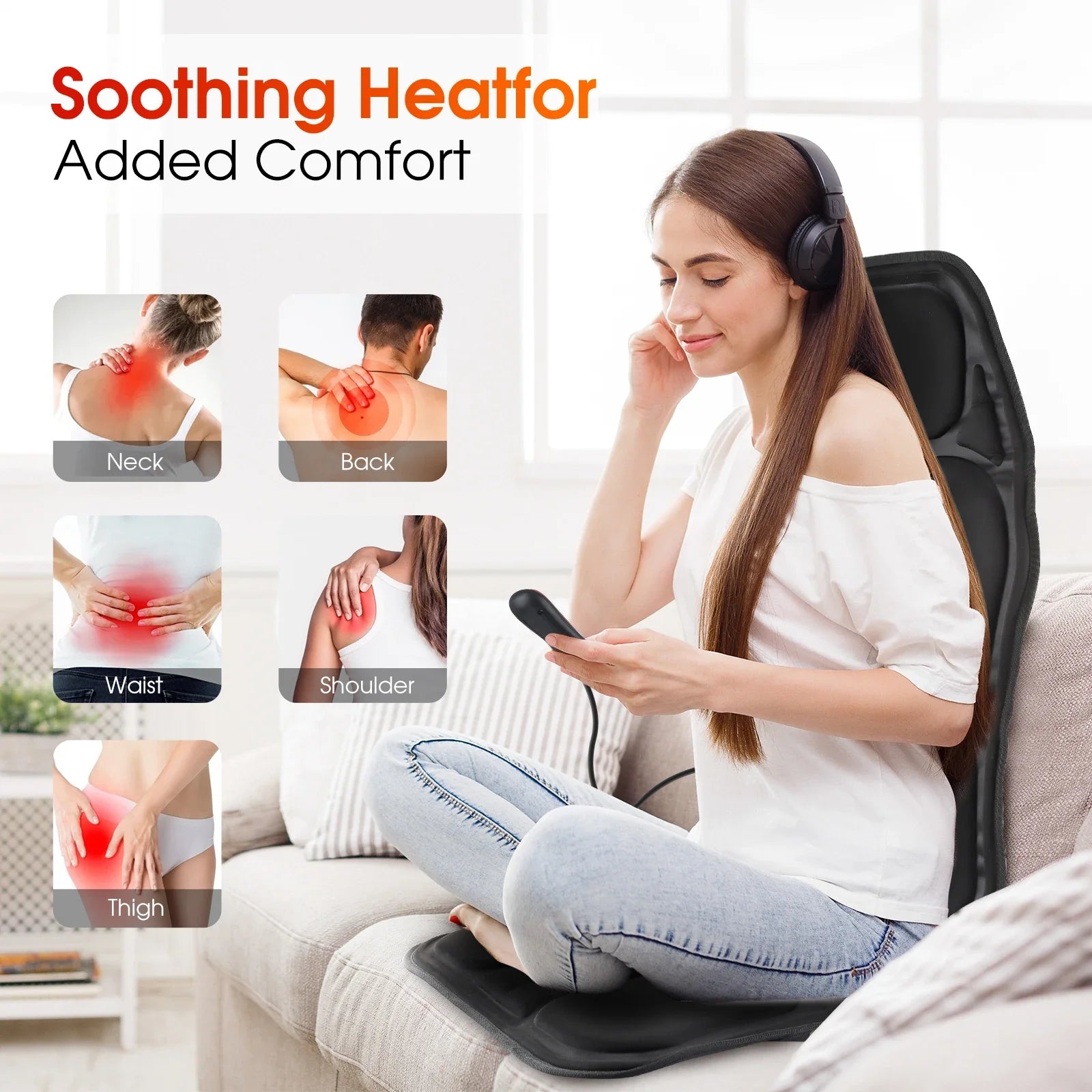 Infrared Electric Massage Chair Cushion – Heated Full-Body Back, Neck & Lumbar Vibration Massager for Car & Home