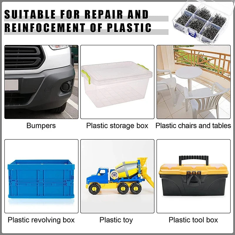 Auto Plastic Repair Staple Kit 100–600 pcs | 6 Types 0.6/0.8 mm Tungsten Steel Hot Stapler Nails for Car Bumper & Plastic Welding