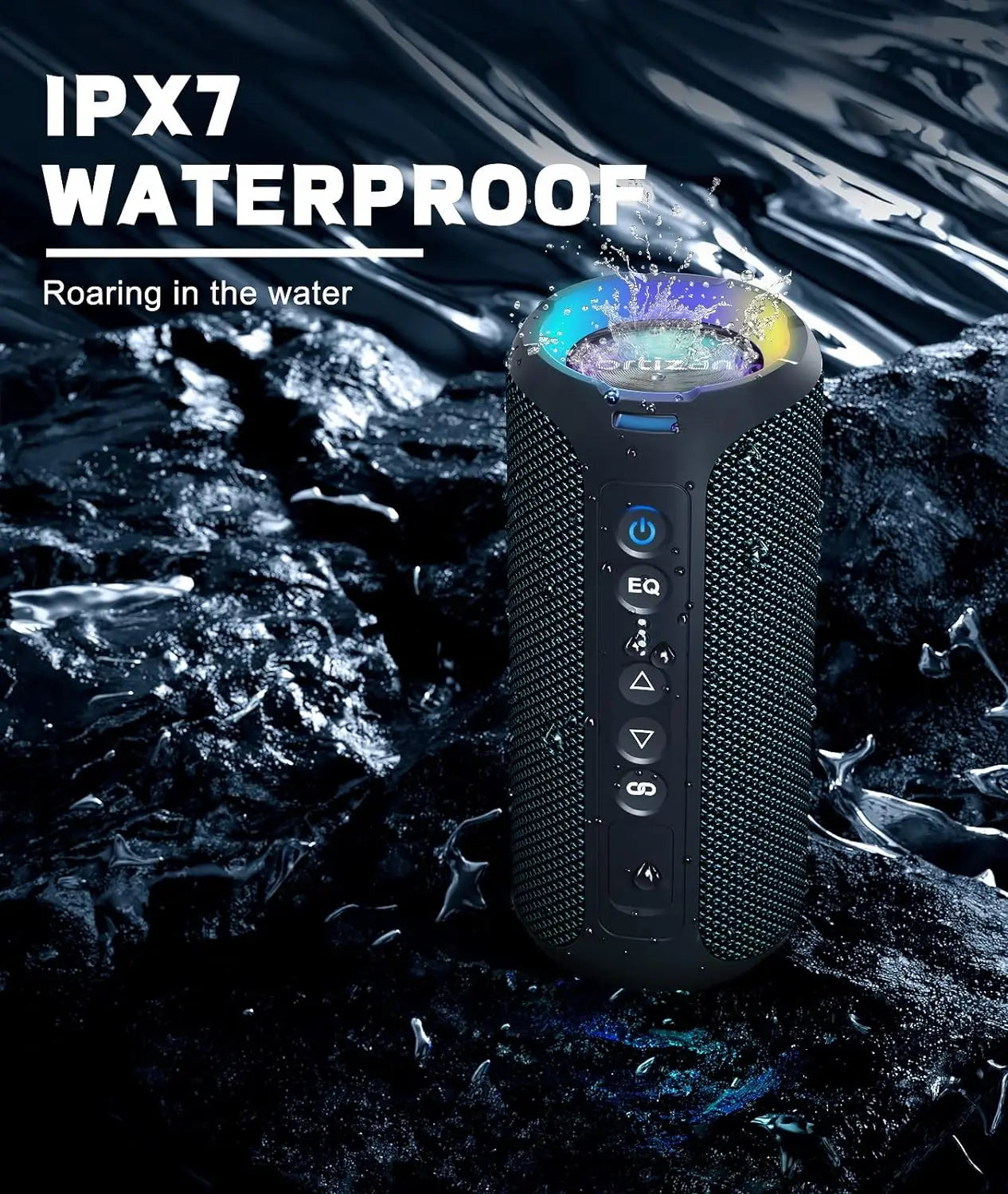 40W Portable Bluetooth Speaker — Bluetooth 5.3, IPX7 Waterproof, Deep Bass, LED Lights, 6600mAh Battery, TWS, AUX/TF