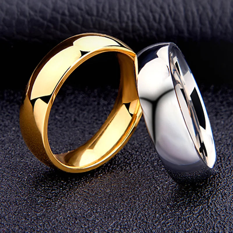 Unisex 6mm (0.24 in) Stainless Steel Wedding Band – High Polish Hypoallergenic Couples Ring (Steel, Black, Gold, Rose Gold)