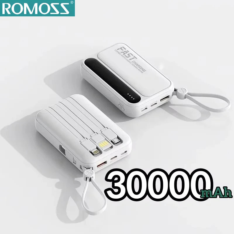 4-in-1 Portable Power Bank with Built-In Cables & LED Digital Display — 10,000/30,000/50,000mAh, 120W Fast Charge