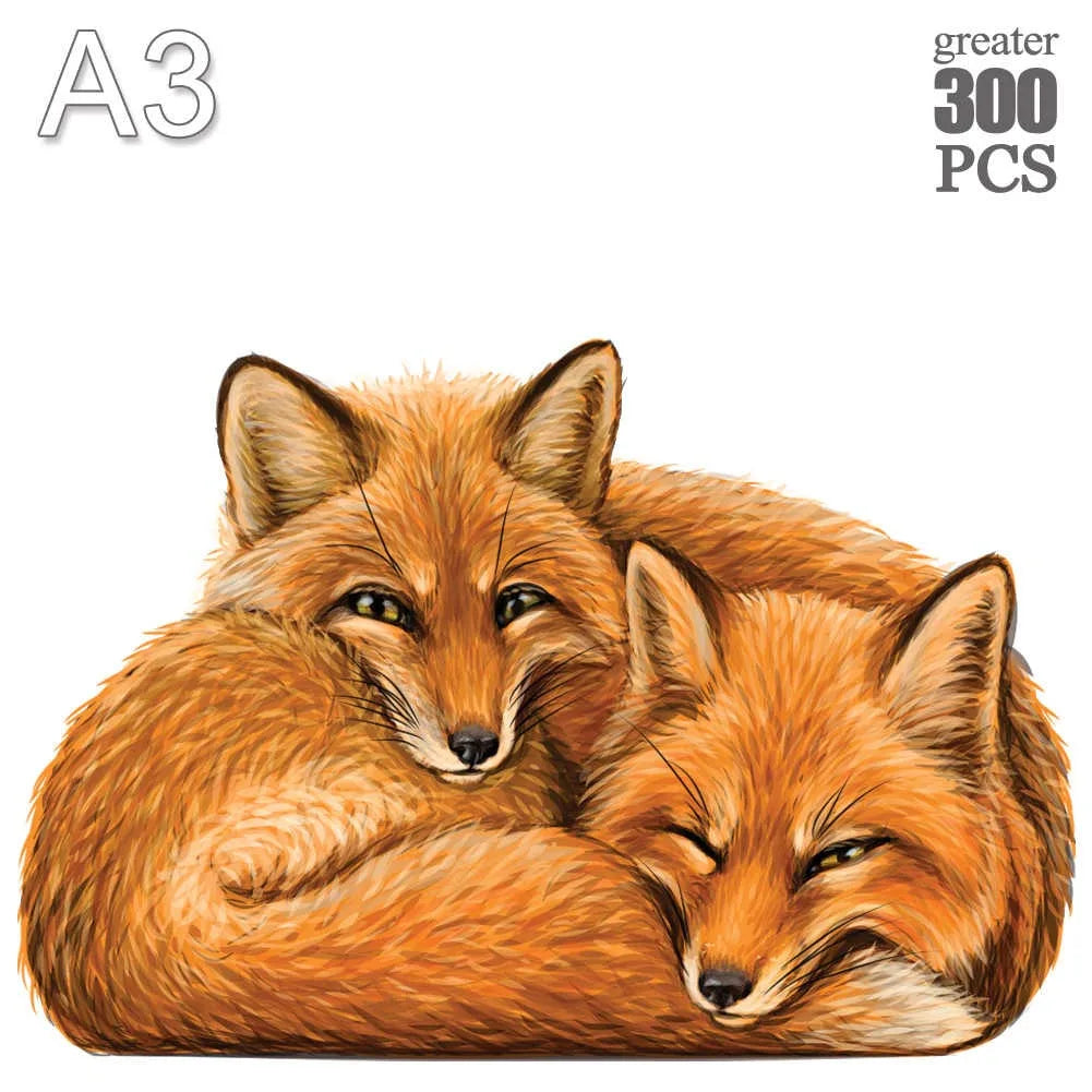 100-300 Piece Wooden Animal Jigsaw Puzzle - Wolf and Chicken Irregular Pieces 3D Brain Teaser for Adults & Kids Holiday Gift