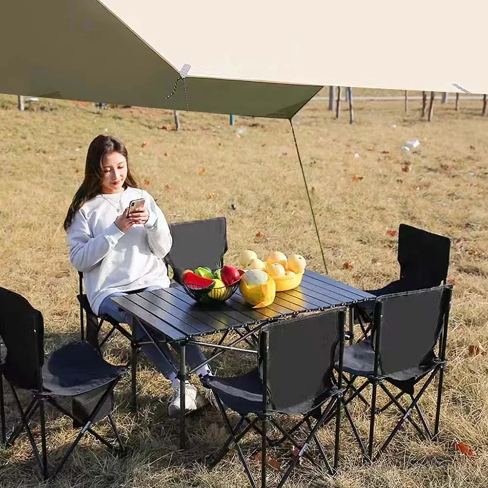 Portable Folding Camping Table with Net Bag, Long Outdoor Picnic Table 95cm/120cm (37.4 in/47.2 in), Black