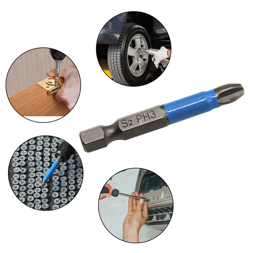 6-Piece 1/4 in (6.35 mm) Hex Shank Anti-Skid Screwdriver Bit Set for Woodworking, PH1 PH2 PH3 PZ1 PZ2 PZ3