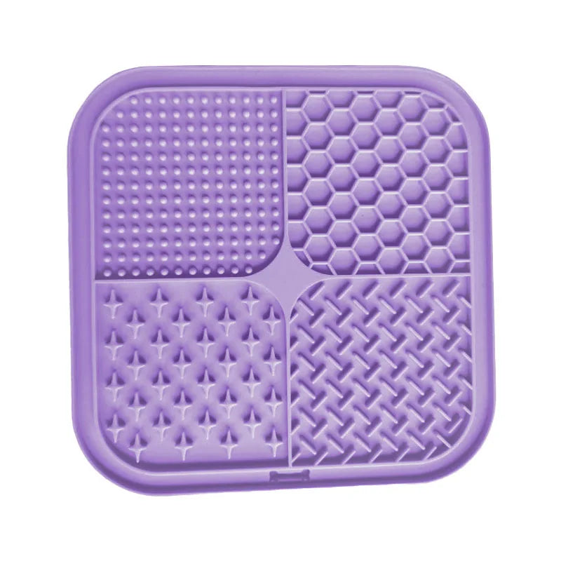 Silicone Pet Licking Mat with Suction Cup – 4-Section Slow Feeder for Dogs & Cats, 7.87 x 7.87 in (20 x 20 cm)