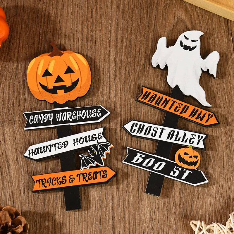 Wooden Halloween Ornament Ghost Pumpkin Skull Desktop Decoration for Kids Party