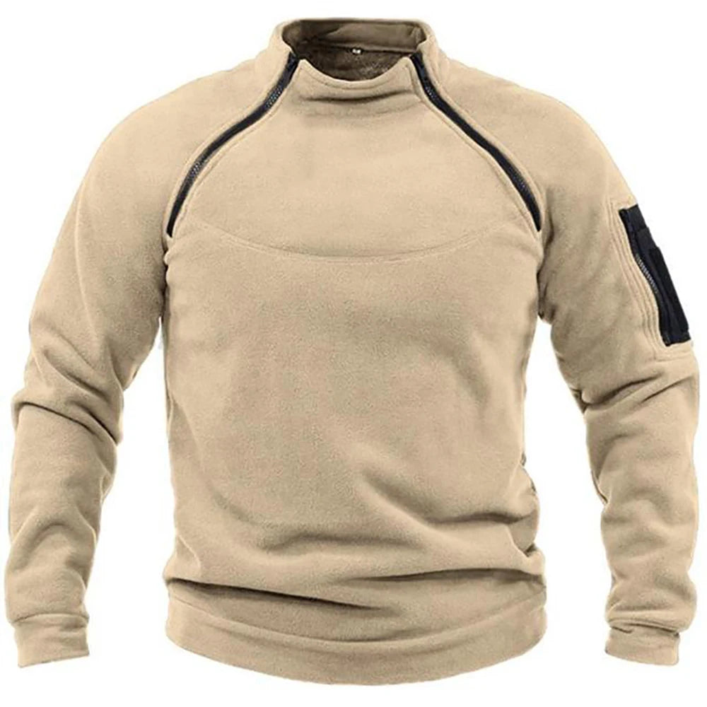 Men's Tactical Fleece Hoodie Windproof Thermal Zippered Pullover for Hiking and Camping