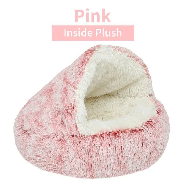 Plush Round Pet Bed with Removable Cover – Warm 2-in-1 Cat & Small Dog Nest (40cm/16in, 50cm/20in)