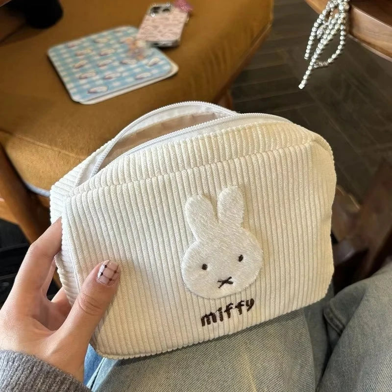 Kawaii Corduroy Cosmetic Bag — Large-Capacity Makeup Pouch, Portable Coin Purse & Pen Organizer