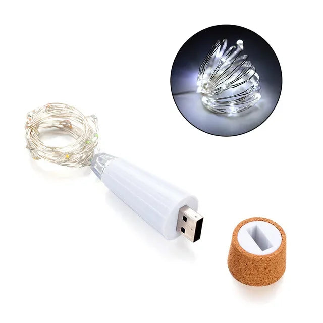 USB Rechargeable 20-LED Cork Bottle Fairy Lights for Home, Wedding, Bedroom, Party & Christmas