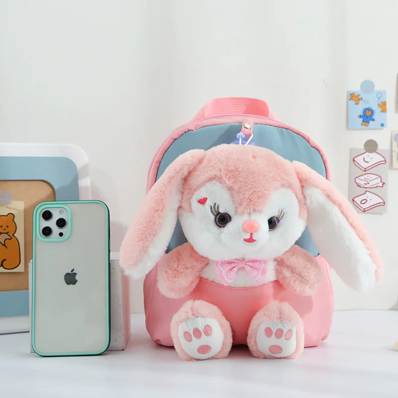 Plush 3D Rabbit Kids Backpack – Cute Bow Tie Cartoon Preschool & Kindergarten School Bag