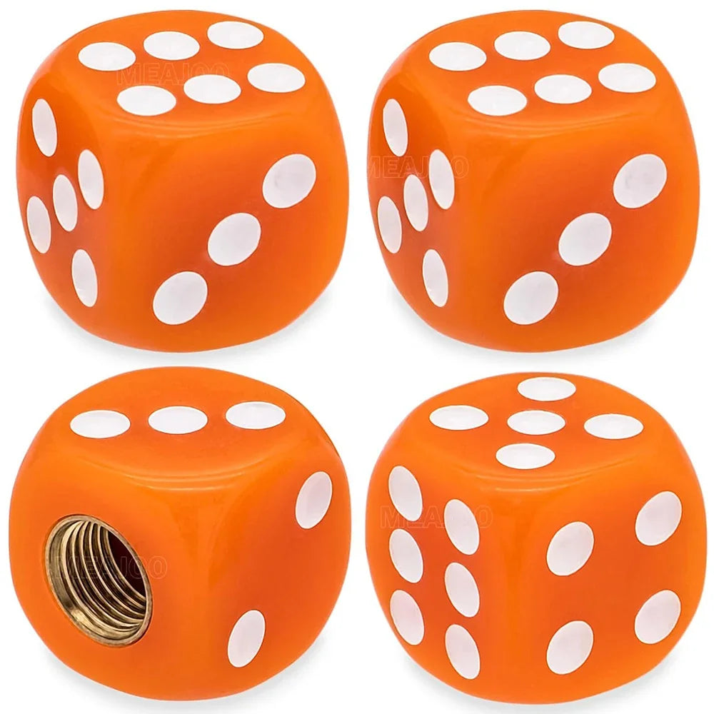 4-Pack Dice Tire Valve Stem Caps – Waterproof Universal Valve Covers for Car Truck Motorcycle Bike, 16 x 16 mm (0.63 x 0.63 in) with 8 mm Thread