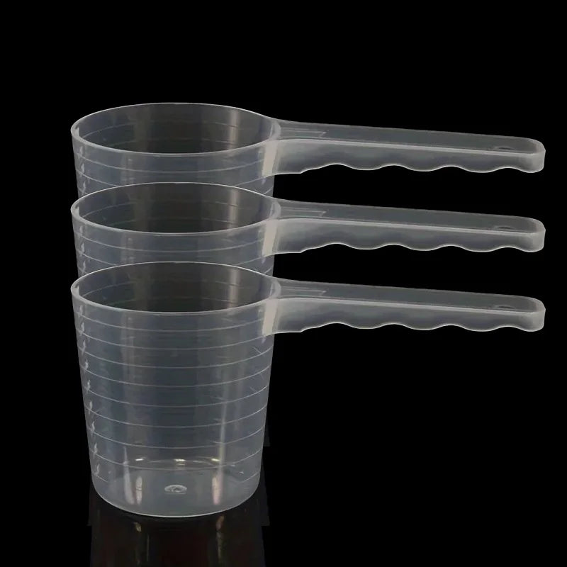 Transparent Pet Measuring Spoon 100ml (3.38 fl oz) Long-Handle Pet Food Scoop with Graduations for Dogs & Small Pets Durable Plastic