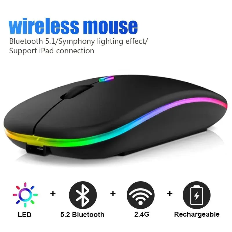 Wireless Bluetooth Gaming Mouse - RGB LED Backlit Rechargeable Ergonomic Mouse, Up to 3600 DPI for PC & Laptop