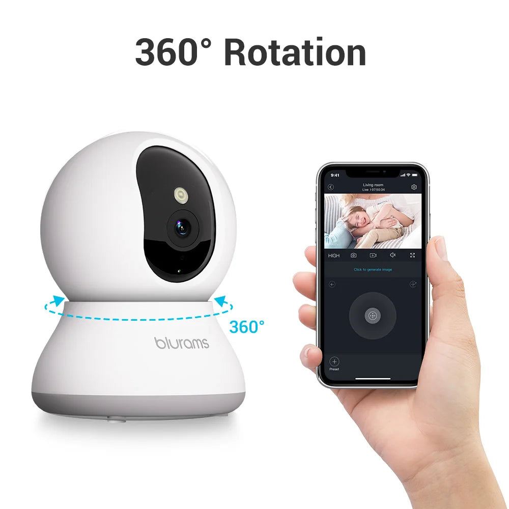 2K 360° Pet Camera for Home – Indoor Wi‑Fi PTZ Dog Camera with 2-Way Audio, Motion & Pet Detection, Night Vision