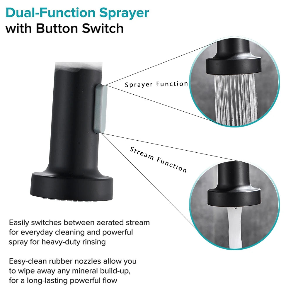 Pull-Down Kitchen Faucet Single Handle 360° Swivel Dual-Function Spray – Stainless Steel Sink Faucet (Black, Brushed Nickel, Chrome)