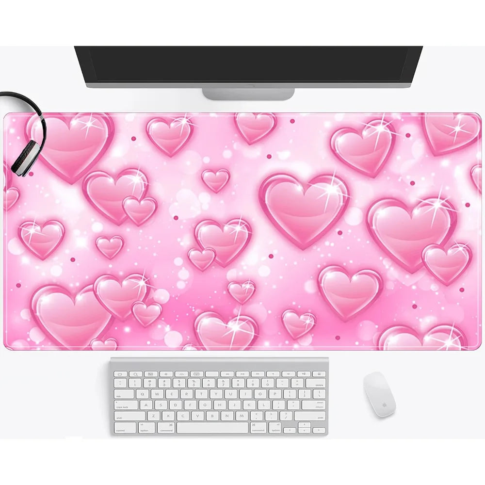 Pink Heart-Shaped Gaming Mouse Pad - Smooth Cloth Surface, Non-Slip Rubber Base, Customizable Desk Mat