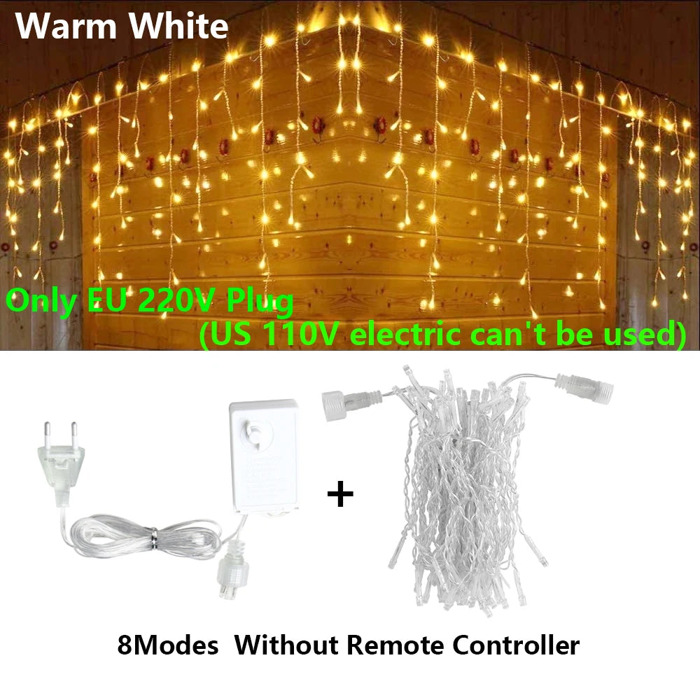 40 m (131 ft) LED Curtain Icicle String Fairy Lights with Remote – Waterproof Outdoor & Indoor Christmas Wedding Party Decor