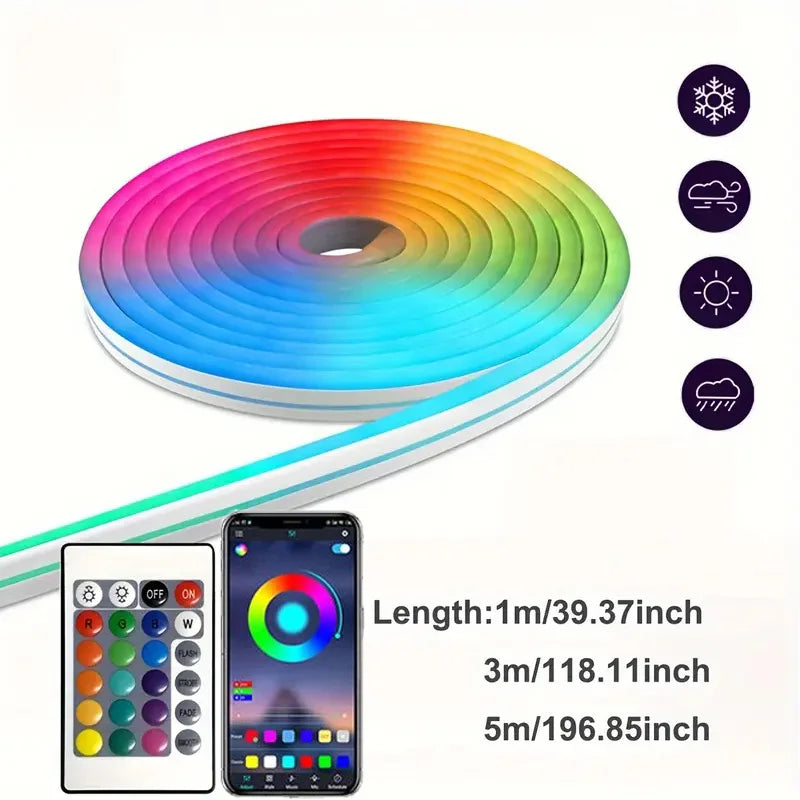 USB 5V RGB LED Neon Strip Light 1m/2m/3m/5m (3.3/6.6/9.8/16.4 ft) WiFi & Bluetooth Smart Strip Tuya Smart Life Alexa Compatible