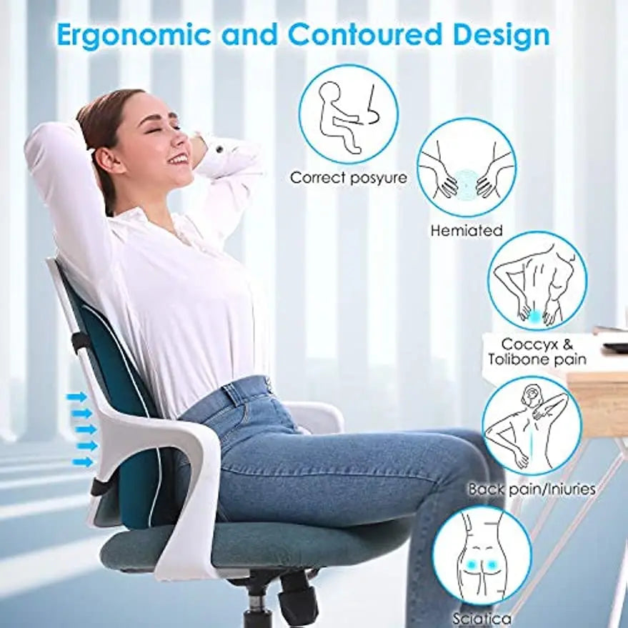 Ergonomic Memory Foam Lumbar Support Pillow — Car & Office Waist Cushion for Back Pain Relief