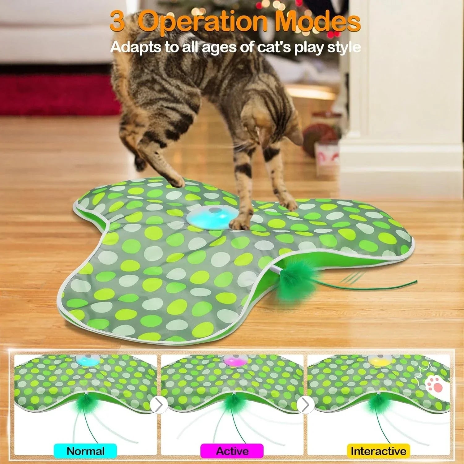 Interactive Hide and Seek Cat Toy – Motion-Activated Squeaky Mouse with Concealed Feather Wand, USB Rechargeable