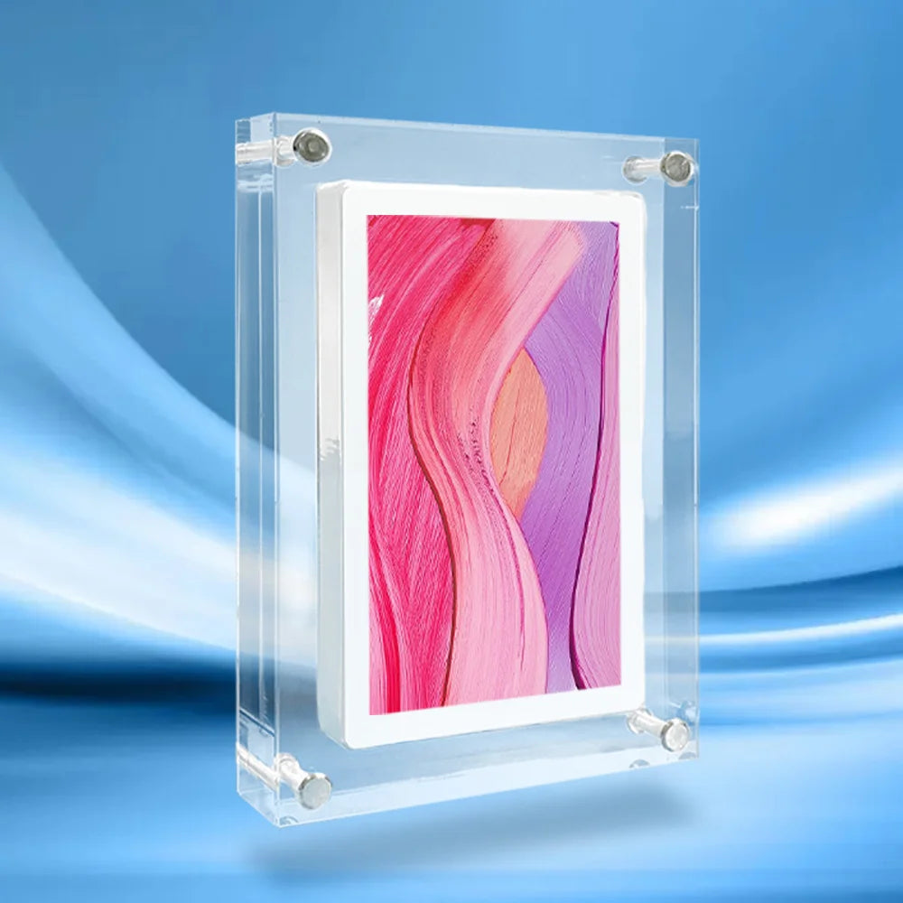 Acrylic Digital Photo Frame 5 in (12.7 cm) / 7 in (17.8 cm) IPS – 1000mAh Rechargeable, Type-C Upload, 2–8GB Memory, Vertical & Horizontal Playback