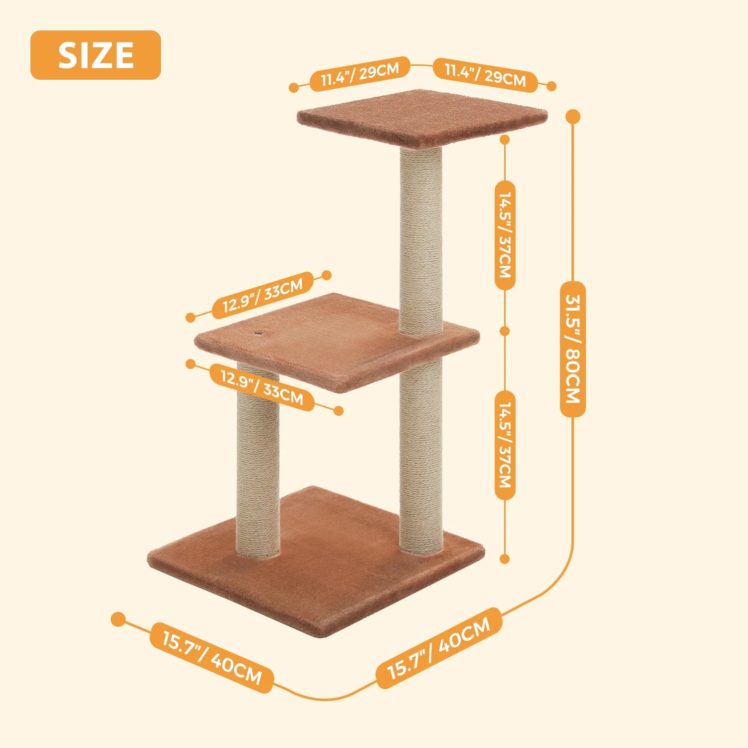 3-Tier Indoor Cat Tree Tower with Sisal Scratching Posts, Large Hammock & Removable Top Perch – Grey
