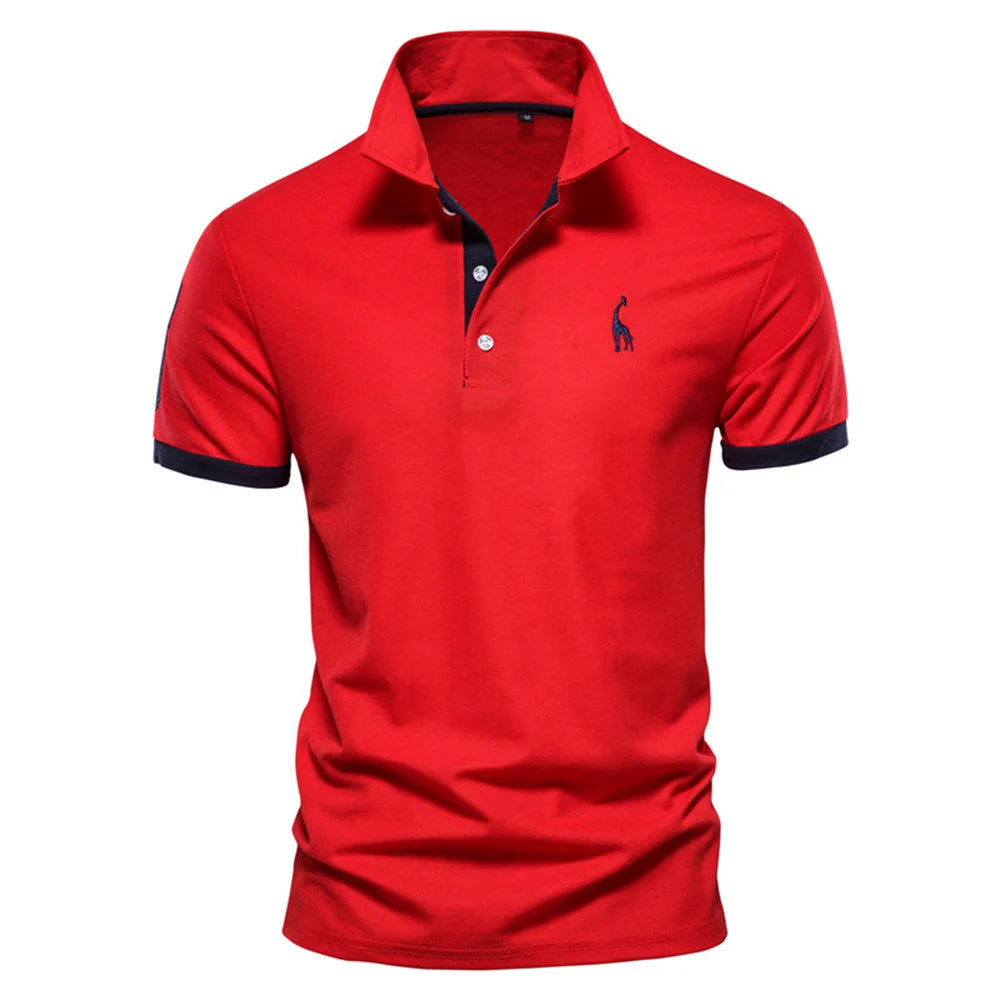 Men's Embroidered Giraffe Polo Shirt - Short Sleeve Cotton-Poly Casual Business Summer Polo