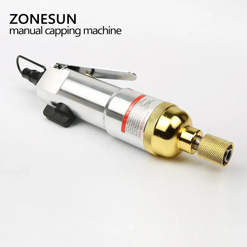 Pneumatic Handheld Bottle Capping Tool 10-50mm (0.39-1.97 in) Air Screwdriver Bottle Capper with 2 Metal & 4 Rubber Heads